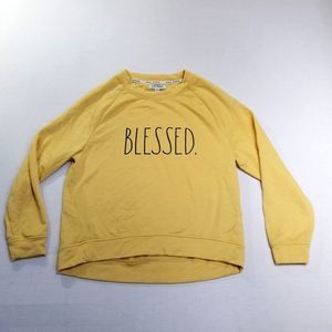Rae Dunn Blessed Sweatshirt Yellow Solid Pullover Crew Neck Long Sleeve Casual M